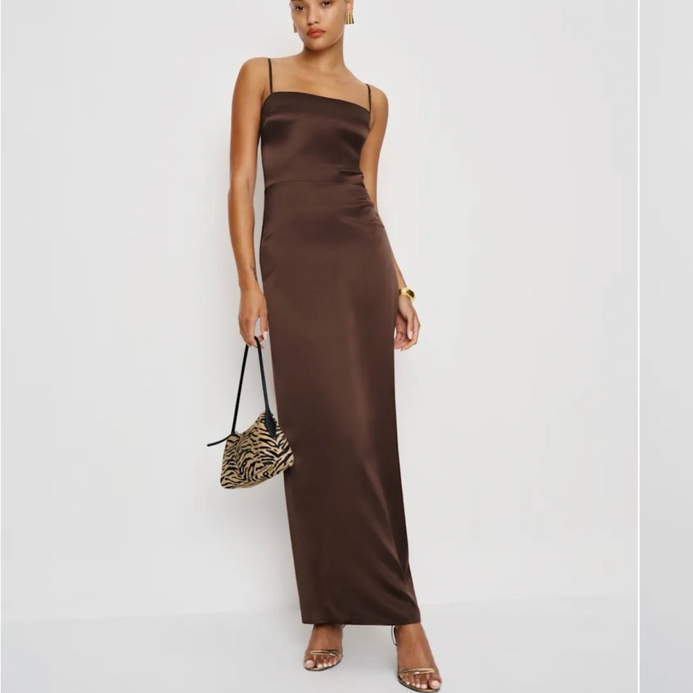 Reformation Frankie dress Spaghetti-Strap Maxi Dress in Chocolate Brown